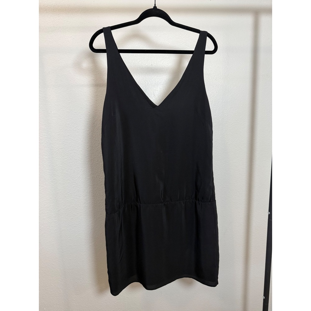 Amanda Uprichard Black 100% Silk V-Neck Dropped Waist Mini Dress‎ Medium